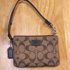 Coach Tan and Brown Signature Wristlet